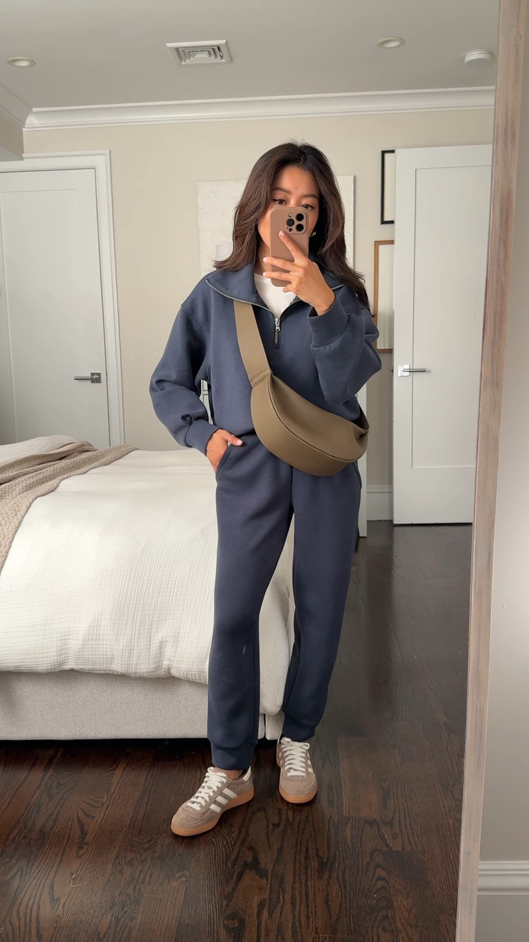 Restocked in brown! Bag on sale + Old navy 50% off - linked some other picks under similar 

I wash these inside out in cold water to prevent pilling

• High-waisted jogger sweatpants in navy size xs petite I’ve also worn with the brown loafers linked to elevate the look 

Also linked two other matching bottoms that are fully stocked in petites 

• old navy half-zip pullover sweatshirt in navy xs petite

• Everlane staple white tee xs (Sized up)

• Adidas handball sneakers 5 - comfy style with support, runs big 

• Amazon pebbled leather crossbody bag nice quality 

Travel outfit, matching sets, petite friendly athleisure, school drop off, easy mom style  

#LTKTravel #LTKFindsUnder50 #LTKPetite