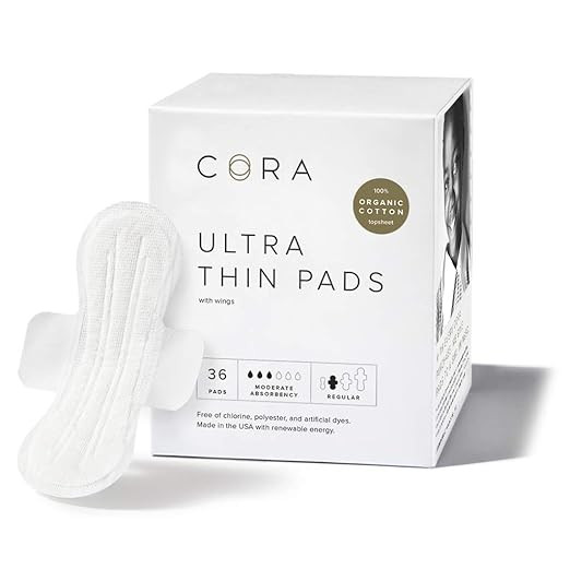 Cora Ultra Thin Organic Cotton Period Pads, Regular Absorbency, with Wings & Dry Wicking Technolo... | Amazon (US)