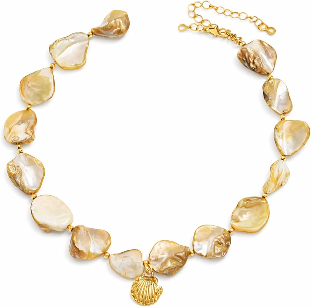 Yumikoo Chunky Shell Necklace for Women, Beach Statement Necklace with Gold Seashell Pendant, Sum... | Amazon (US)