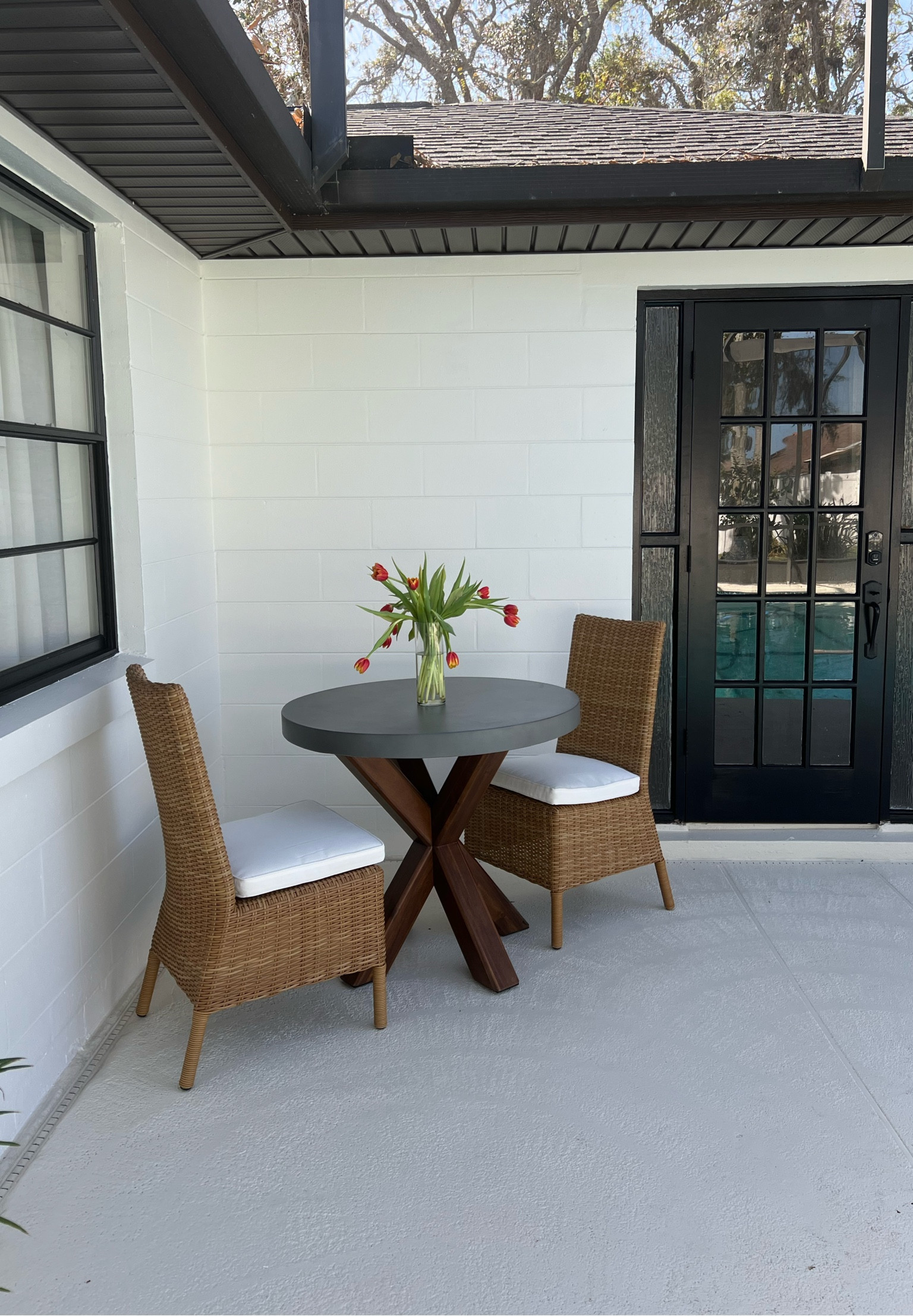 Concrete outdoor  round dining table and wicker Chairs from Pottery Barn

#LTKGiftGuide #LTKHome