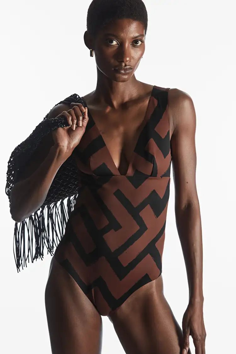 OPEN-BACK PLUNGE SWIMSUIT - BROWN / PRINTED - COS | COS (EU)