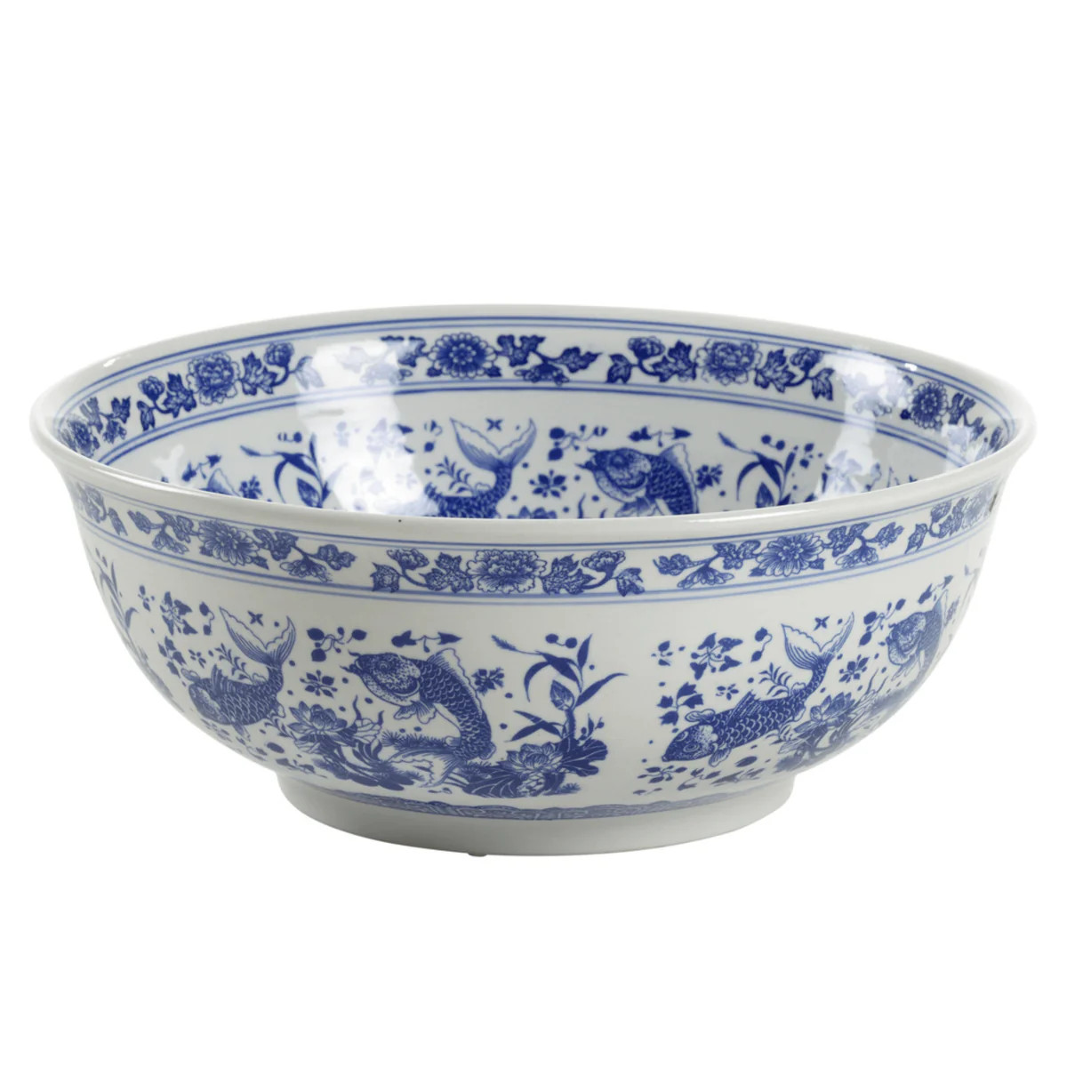 Hand Painted Blue and White Porcelain Decorative Fish Bowl | The Well Appointed House, LLC