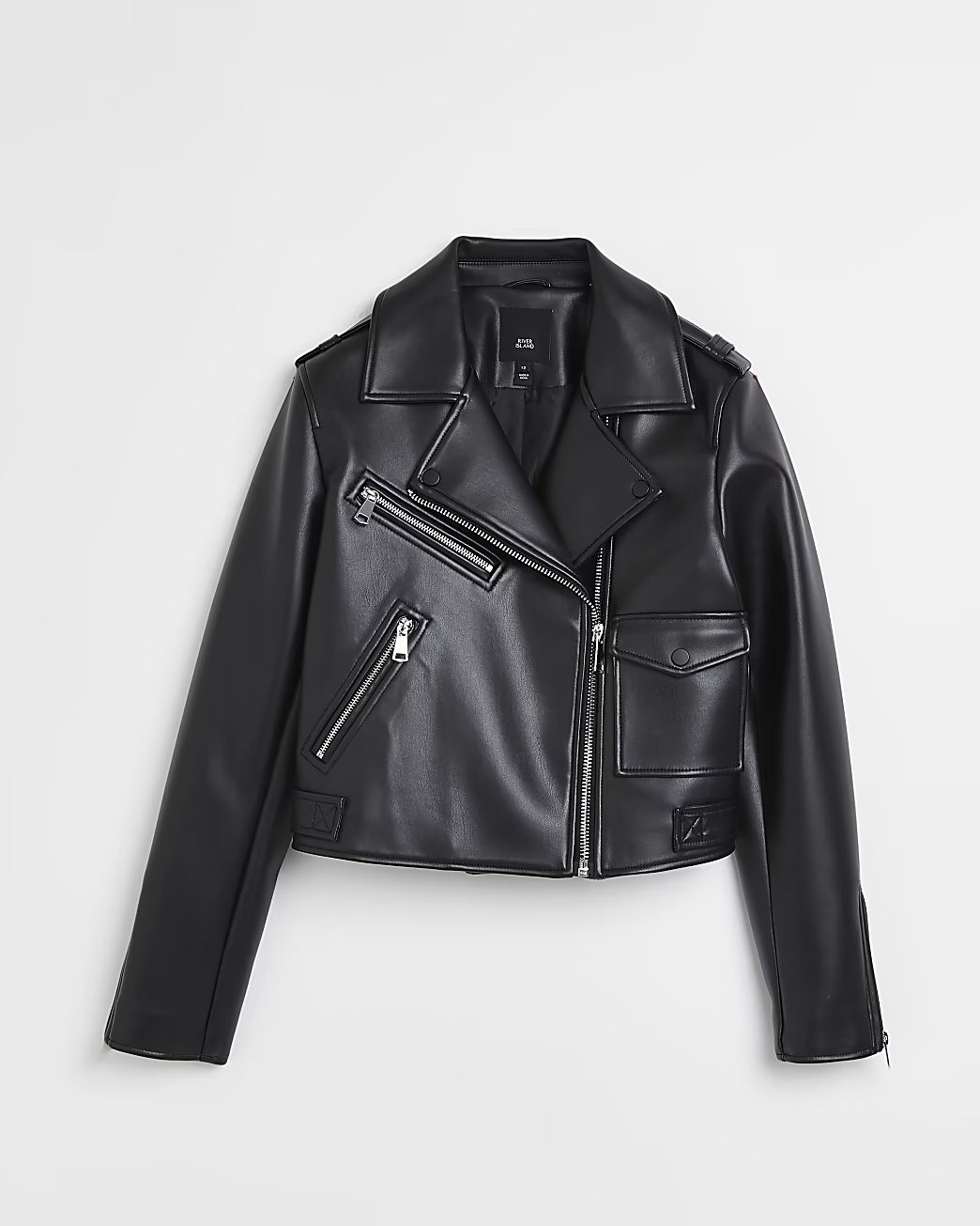 Black faux leather biker jacket | River Island (UK & IE)