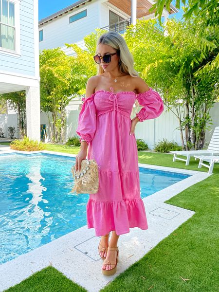 Pink dress. Beach dress. Easter dress. Spring dress. Maxi dress. Spring break style. Spring outfit. Straw bag  

#LTKtravel #LTKstyletip #LTKitbag