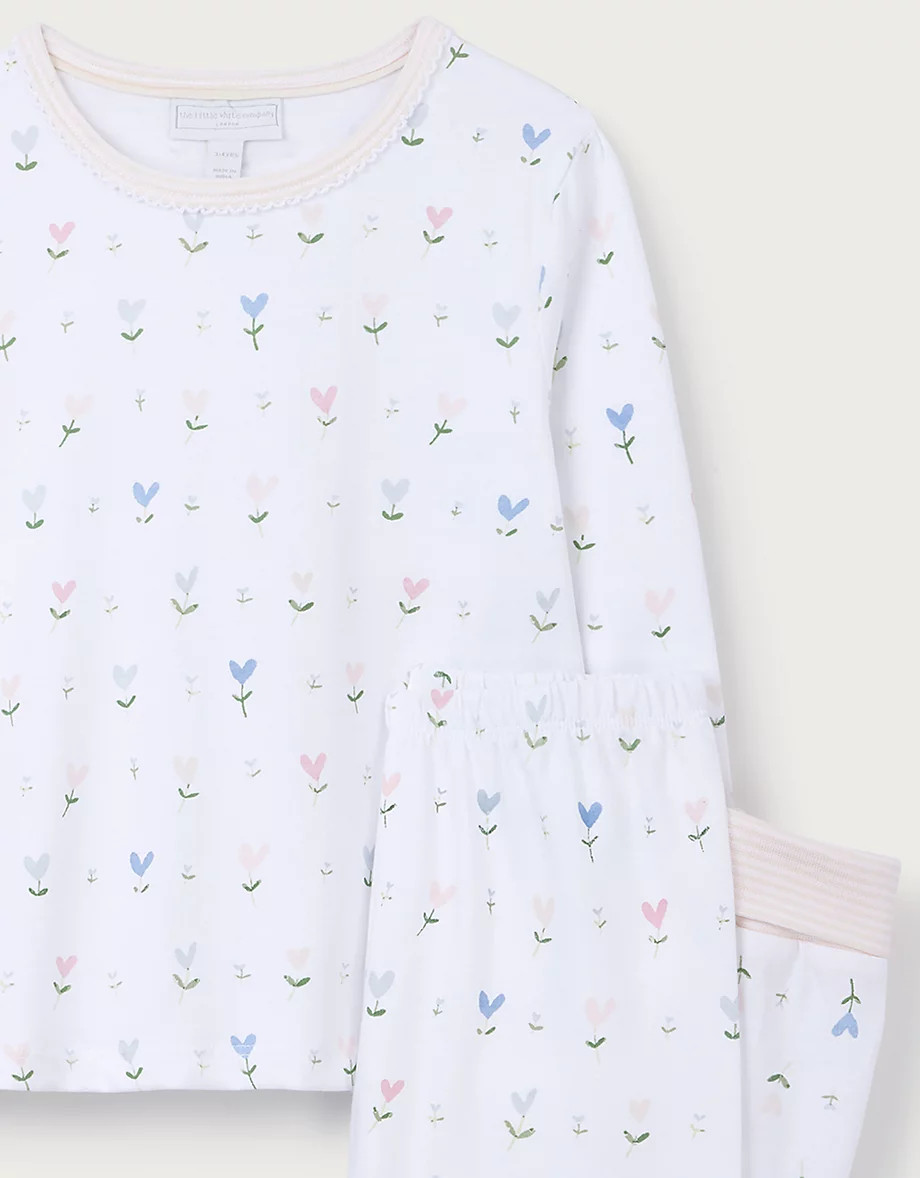 Organic Cotton Blend Slim Fit Love Bud Pyjamas (2\u201312yrs) | Girls' N... | The White Company UK & ROW