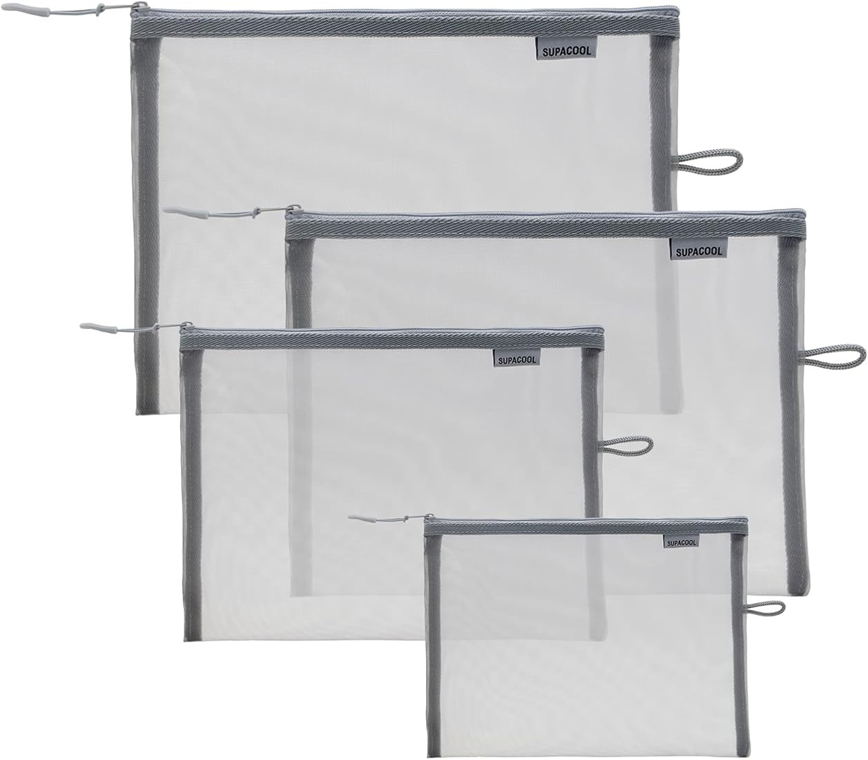 SUPACOOL Set of 4 Grey Travel Mesh Cosmetic Makeup Organizer Bags with Zipper diaper bag organizi... | Amazon (US)