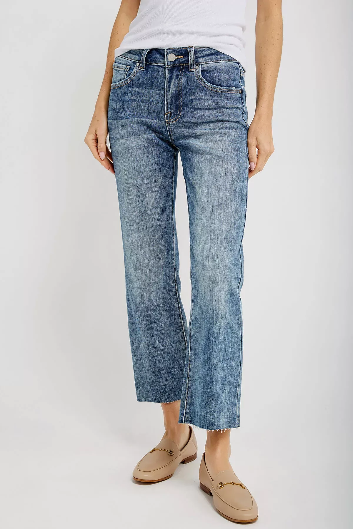 Raw Hem Kick Flare Jeans Blue