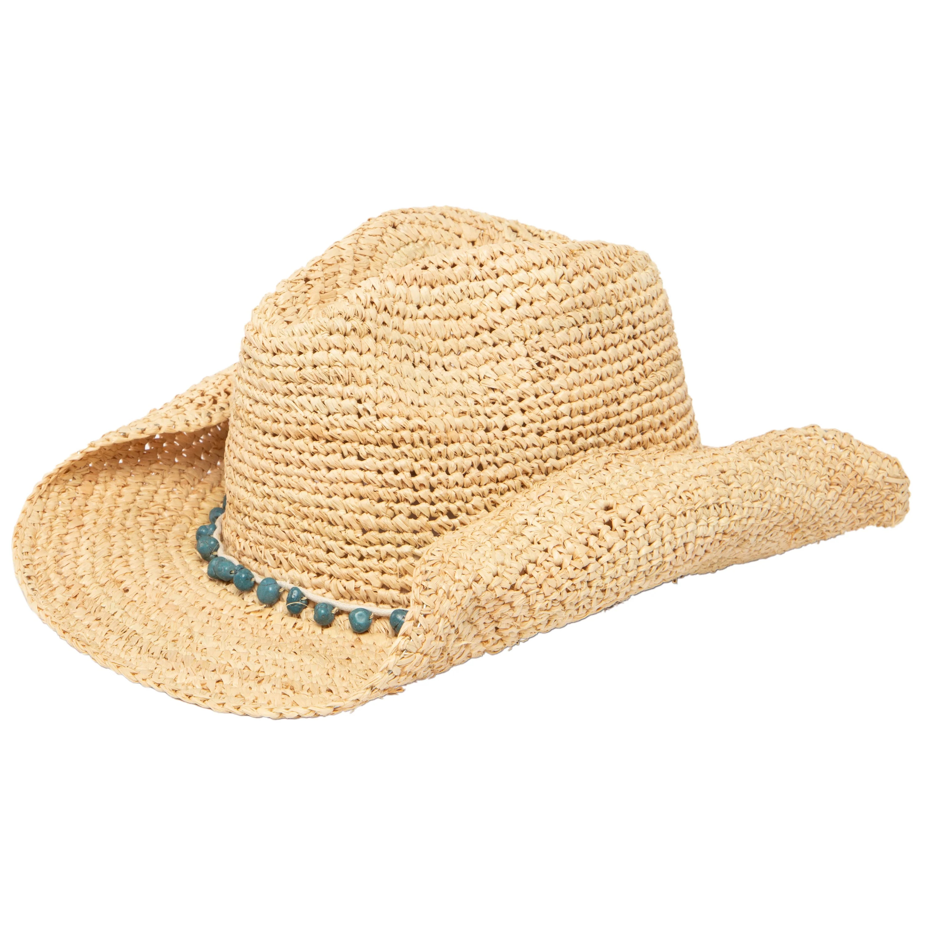 Women's Crocheted Raffia Cowboy Hat with Stone Trim | San Diego Hat Company