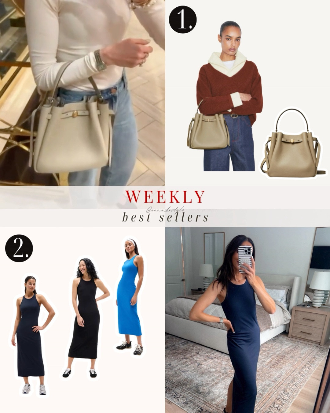 Weekly best sellers, tory burch bucket bag, fitted dress, knit dress, everyday dress, makeup finds, barrel leg jeans, annabrstyle

#LTKOver40 #LTKBeauty #LTKSaleAlert