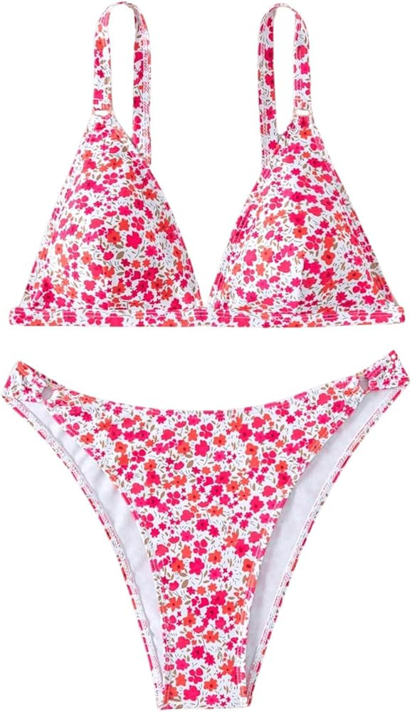 SOLY HUX Women's Floral Print Spaghetti Strap Bikini Bathing Suit 2 Piece Swimsuits | Amazon (US)