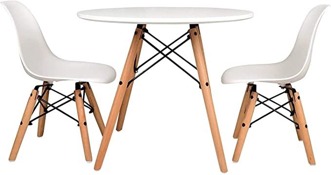 UrbanMod Kids Mid Century Style Modern White Table Set, Round Table with Two (2) ABS Easy-Clean C... | Amazon (US)