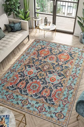 Keen Home Design 10x14 Rug - Machine Washable Area Rug with Non-Slip Backing, Ideal for Living Room, Dining Room, Bedroom - Vintage, Easy Clean, Durable, Low Pile Rug - (9'7" x 14') | Amazon (US)