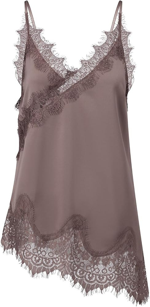 Satin Lace Trim Camisole Women Silk Sleeveless Top Strap Vneck Backless Tank Patchwork Going Out ... | Amazon (US)
