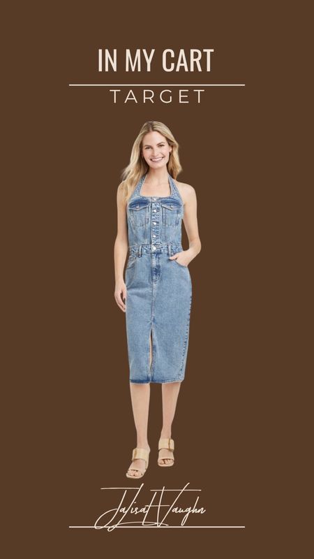 Eyeing this halter denim dress! Thinking to pair with some sandals and a gold purse! 

#LTKstyletip #LTKSeasonal #LTKfindsunder50