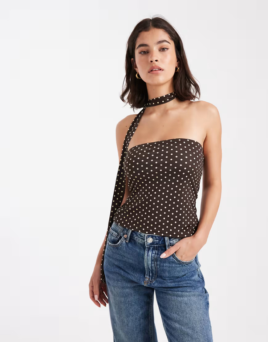 Miss Selfridge bandeau scarf top in polka dot-Multi | ASOS (Global)