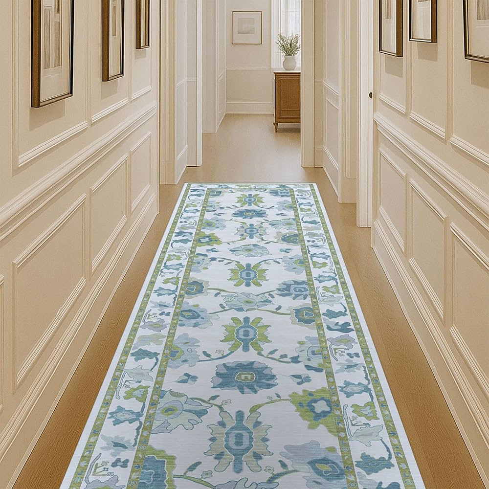 Green Oushak Rug, Modern Rugs, Vintage, Turkish, Eclectic, Floral, Pastel, Washable, Small Throw,... | Amazon (US)