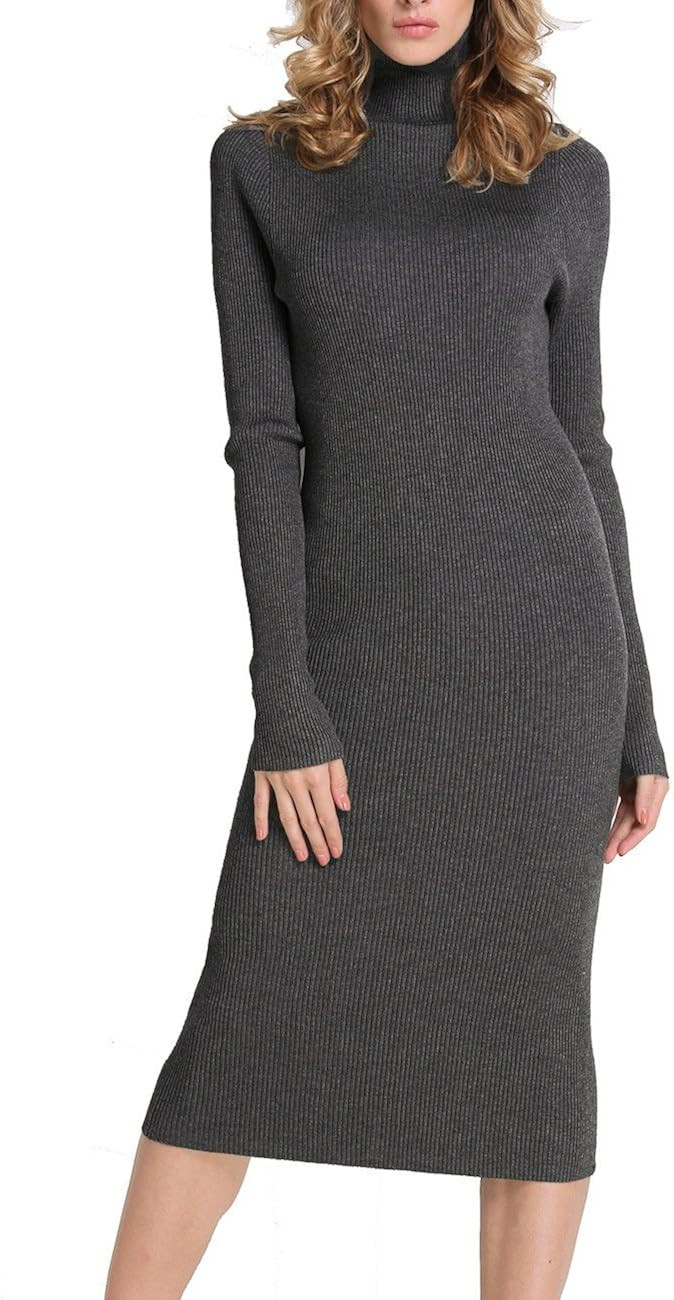 Rocorose Women's Turtleneck Ribbed Long Sleeve Knitted Sweater Dress | Amazon (US)