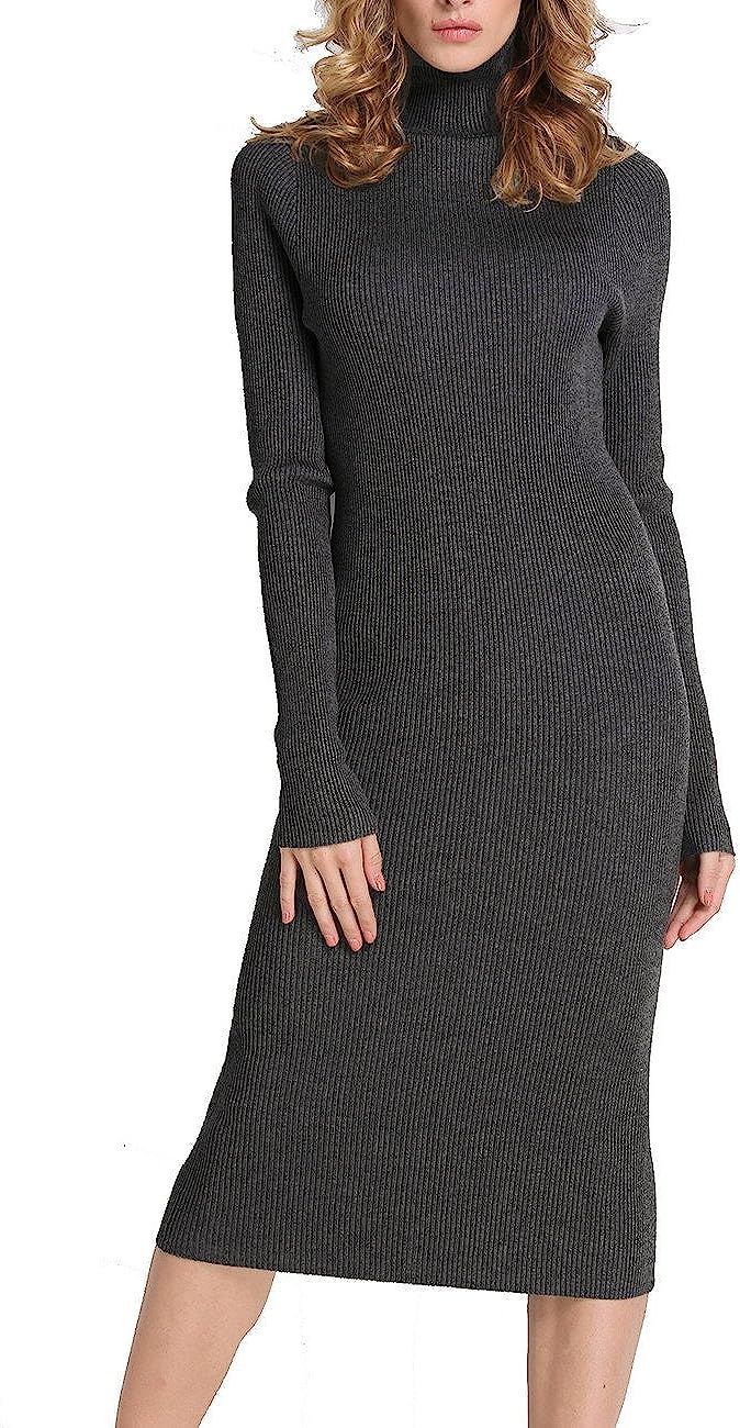 Rocorose Women's Turtleneck Ribbed Long Sleeve Knitted Sweater Dress | Amazon (US)