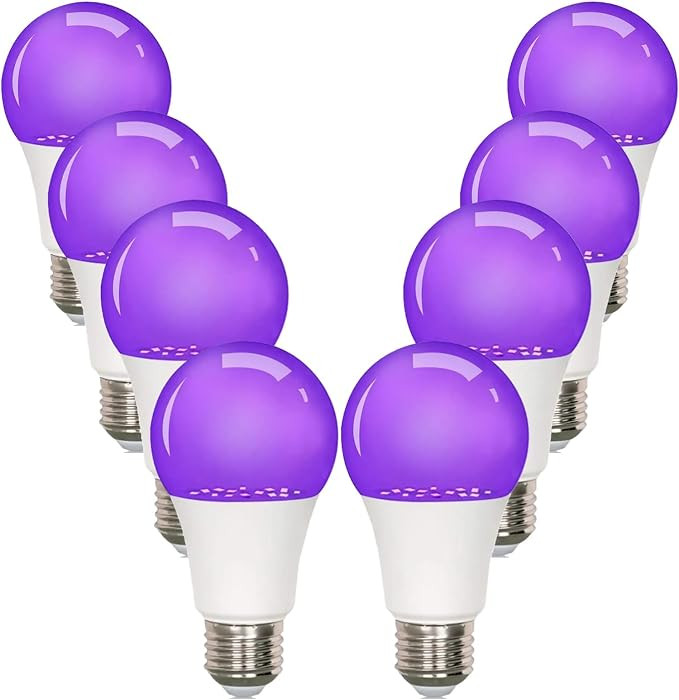 8-Pack LED Black Bulb, A19, UVA 385-400NM, 9W (100W Equivalent), E26 Head, Non-Dimmable, for Hall... | Amazon (US)