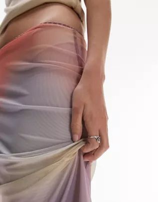 Topshop Petite mesh pastel blurred printed picot trim midi skirt in multi  | ASOS | ASOS (Global)