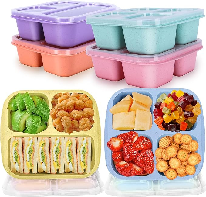 6 Pack Snack Containers - 3 & 4 Compartment Bento Box for Kids, Adult Lunchable Containers, Divid... | Amazon (US)