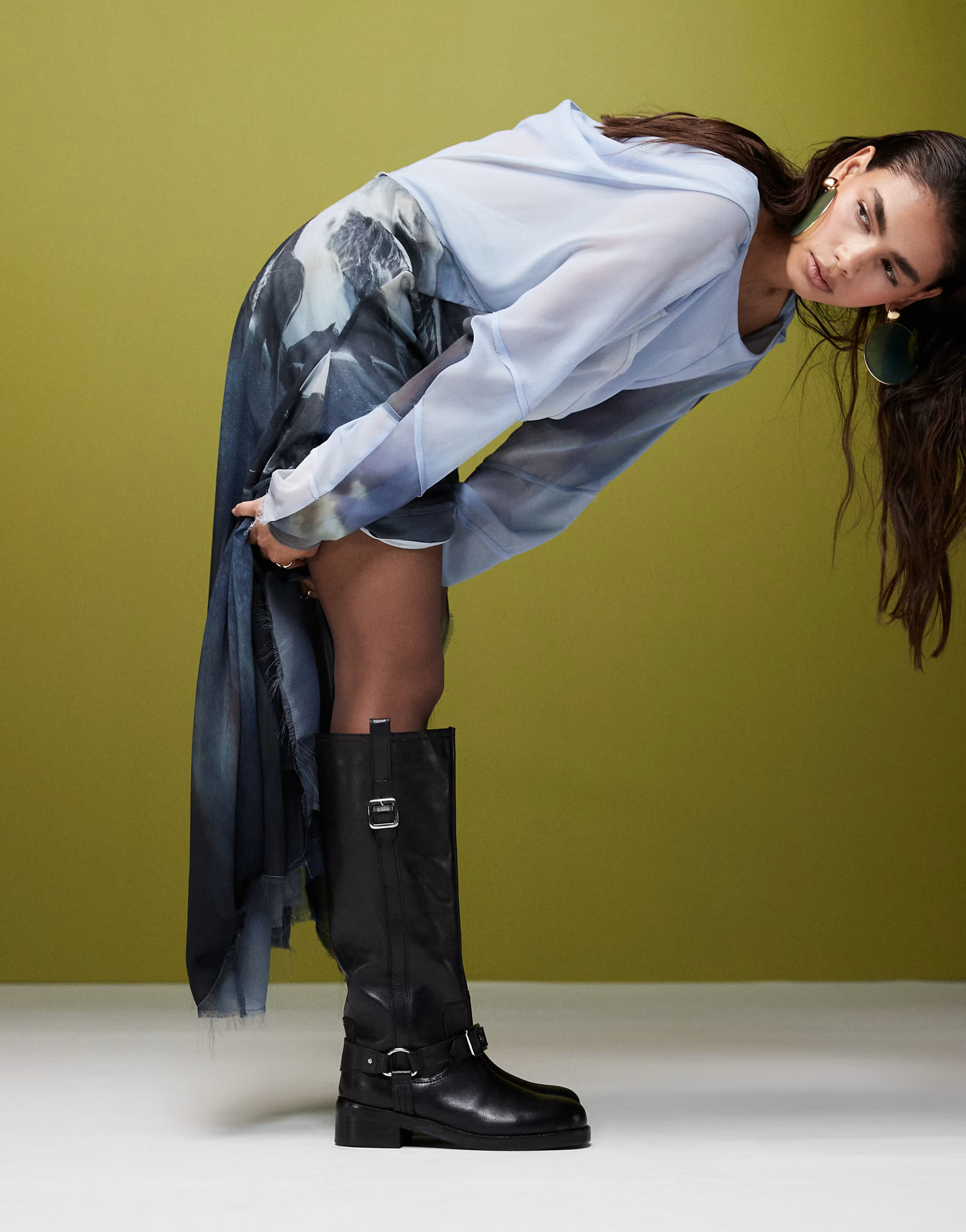 ASOS DESIGN Cora leather harness biker knee boots in black | ASOS (Global)