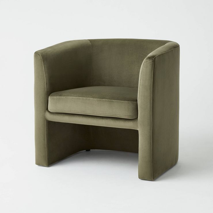 Vernon Upholstered Barrel Accent Chair Olive Velvet - Threshold&#8482; designed with Studio McGee | Target