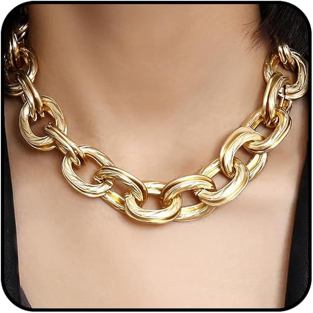 GIGB PBDK 14K Gold Chunky O Link Choker for Women Vintage Adjustable Thick Cuban Chain Statement ... | Amazon (US)