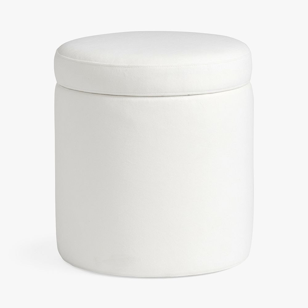 Simple Round Storage Ottoman, Everyday Velvet White | Pottery Barn Teen
