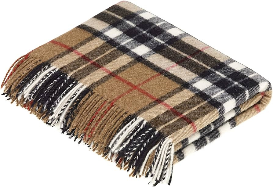 Moon Wool Plaid Throw Blanket, Merino Labmswool, Camel Thompson Tartan, Made in UK | Amazon (US)