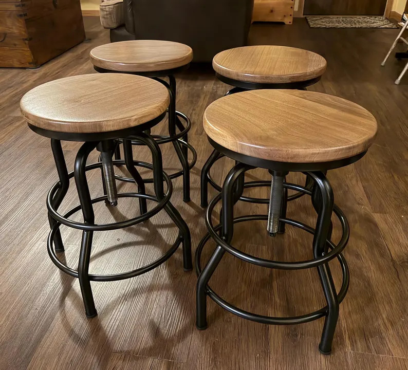 Walnut Bar Stool: Industrial Metal Base,  Swivel Adjustable Height Lock, Screw Type | Etsy (Global)