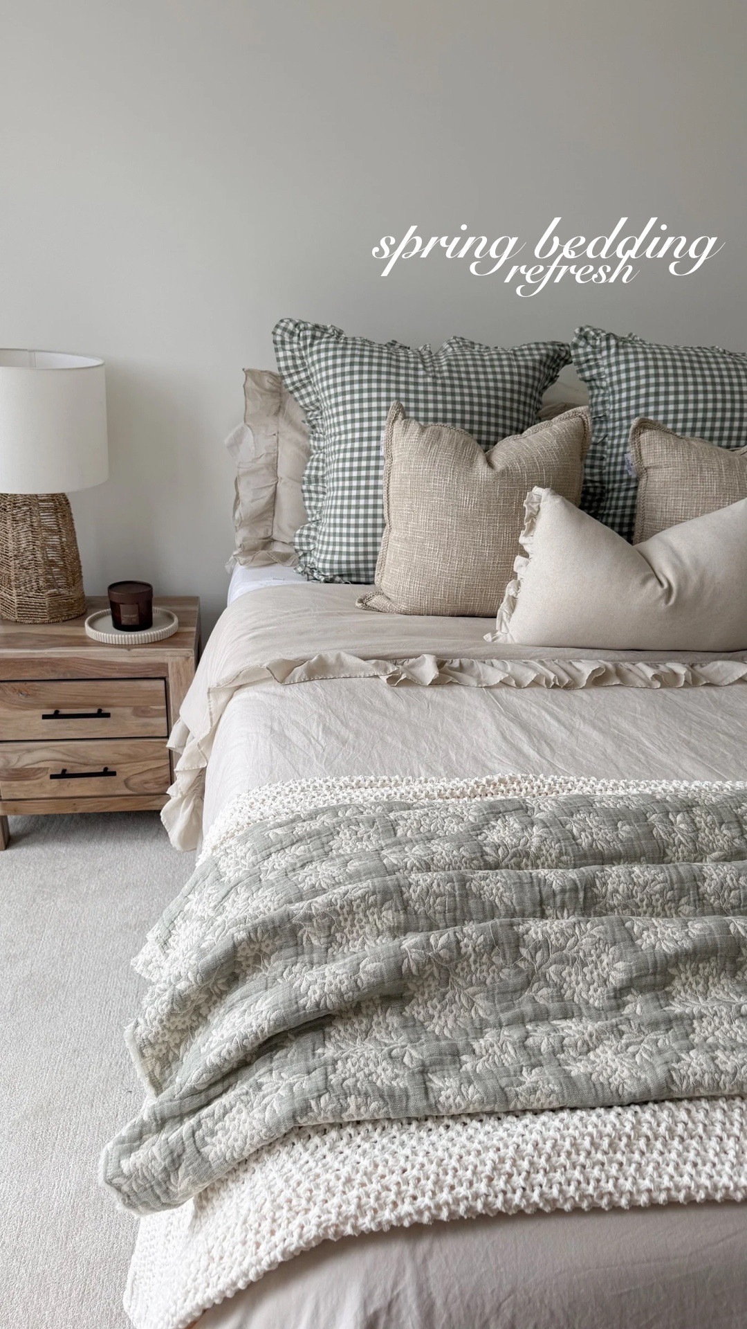 Gingham pillow covers - Amazon
Cotton knit throw on end of bed - quince
Ruffle duvet cover - H&M but my colour (light taupe) is sold out - linked it in white!
Everything else is from homesense

Best sheets ever from Cariloha code ALEXANDRA20 saves

#LTKSeasonal #LTKHome
