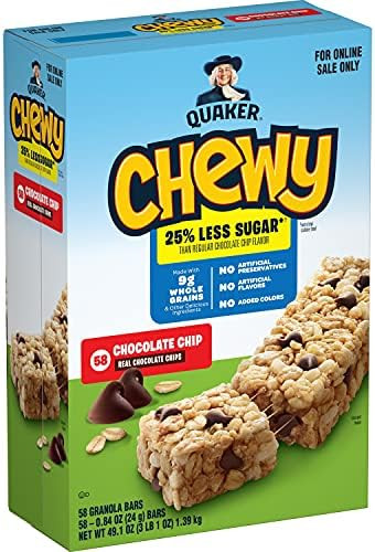 Quaker Chewy Lower Sugar Granola Bars, Chocolate Chip, (58 Count) | Amazon (US)