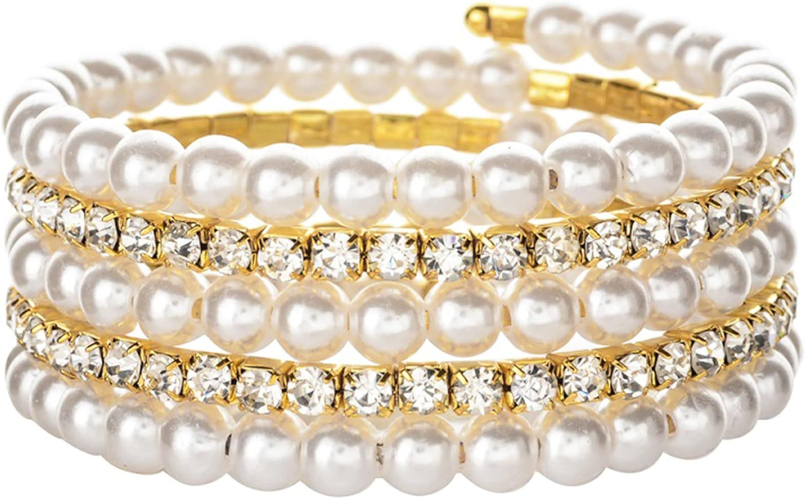 Long tiantian Bracelets for Women MultiLayer Pearl Bracelets for Women Pearl Jewelry Pearl Bracel... | Amazon (US)