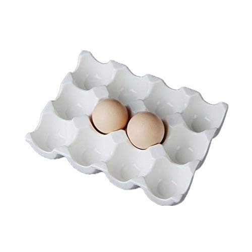 Leoyoubei 12 Cups Egg Holder for Fridge,Egg Tray Holder,Pretty Ceramic Egg Plate,7.5X5.5X1.5" Kitchen Restaurant Fridge Storage and Cookable Egg Porcelain Decorative Crate White-Heat Resistant | Amazon (US)