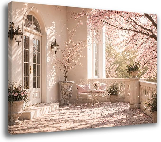 CANVISTA 36"x24" Large Floral Landscape Canvas Wall Art, Pink Flower Print Painting Inner Framed ... | Amazon (US)