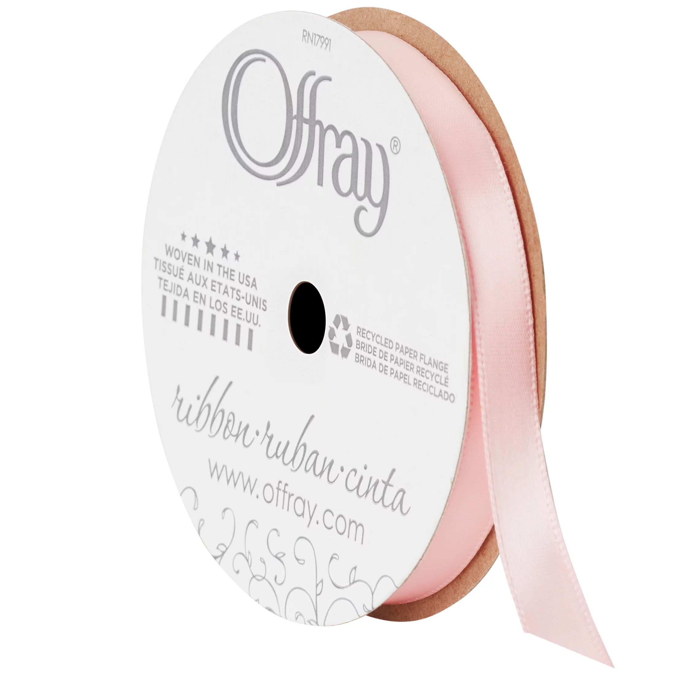 Offray Ribbon, Carnation Pink 3/8 inch Single Face Satin Polyester Ribbon, 18 feet | Walmart (US)