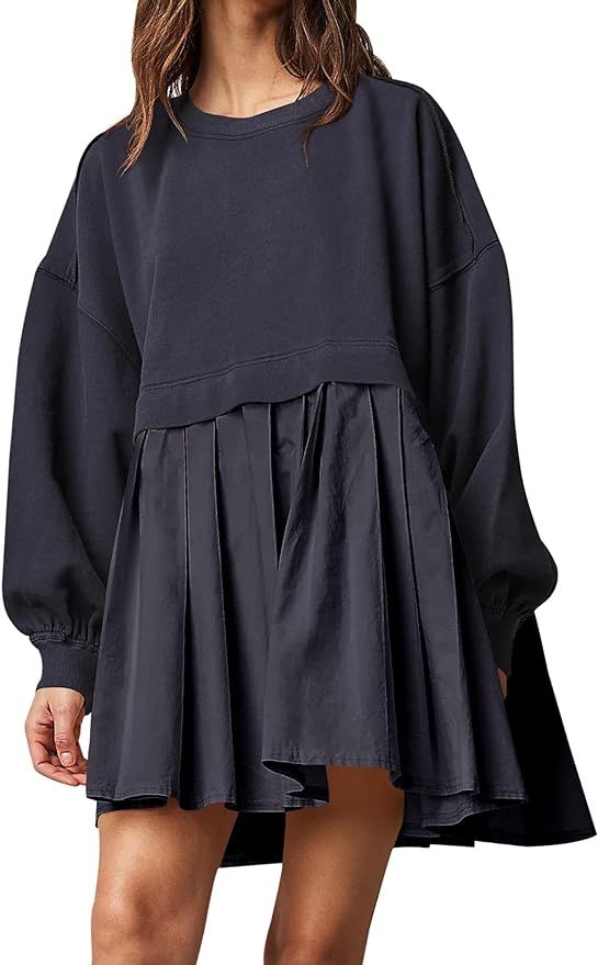 Ugerlov Womens Oversized Sweatshirt Dress Long Sleeve Crewneck Pullover Tops Relaxed Fit Sweatshi... | Amazon (US)