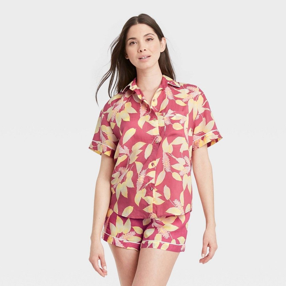 Women's Floral Print Simply Cool Short Sleeve Button-Up Shirt - Stars Above Pink M | Target