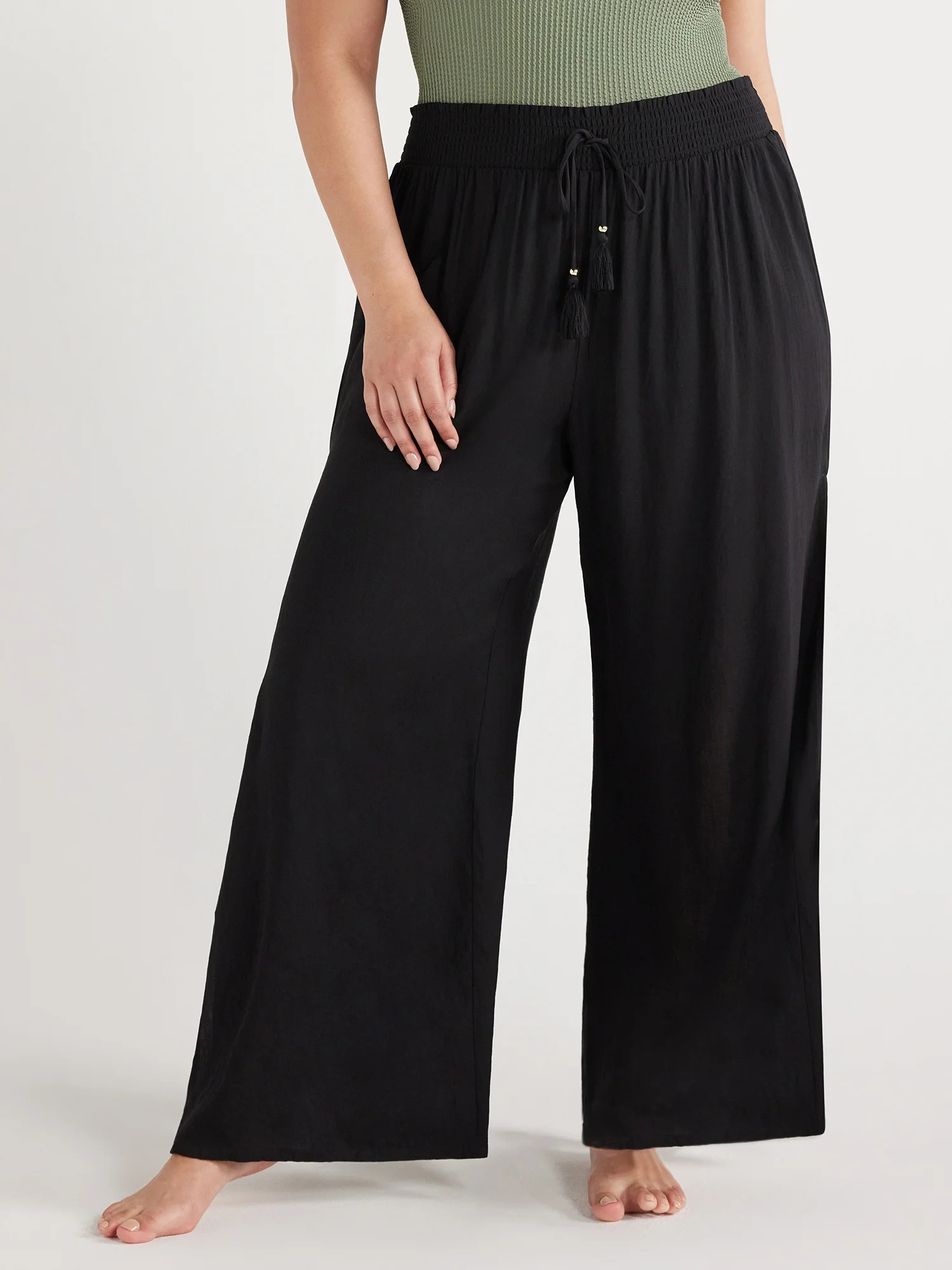 Time and Tru Women's and Women’s Plus Smocked Coverup Pants with Side Slits, Sizes XS-3X | Walmart (US)