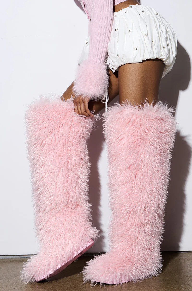 AZALEA WANG TEMPLETON PINK POODLE FAUX FUR OVER THE KNEE BOOT | AKIRA