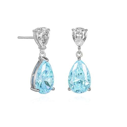 Diamond Treats 925 Sterling Silver Earrings for Women with Blue Cubic Zirconia Stones, Light Blue Earrings for Women, Sterling Silver Dangle Earrings for Women, Light Blue Teardrop Earrings | Amazon (US)