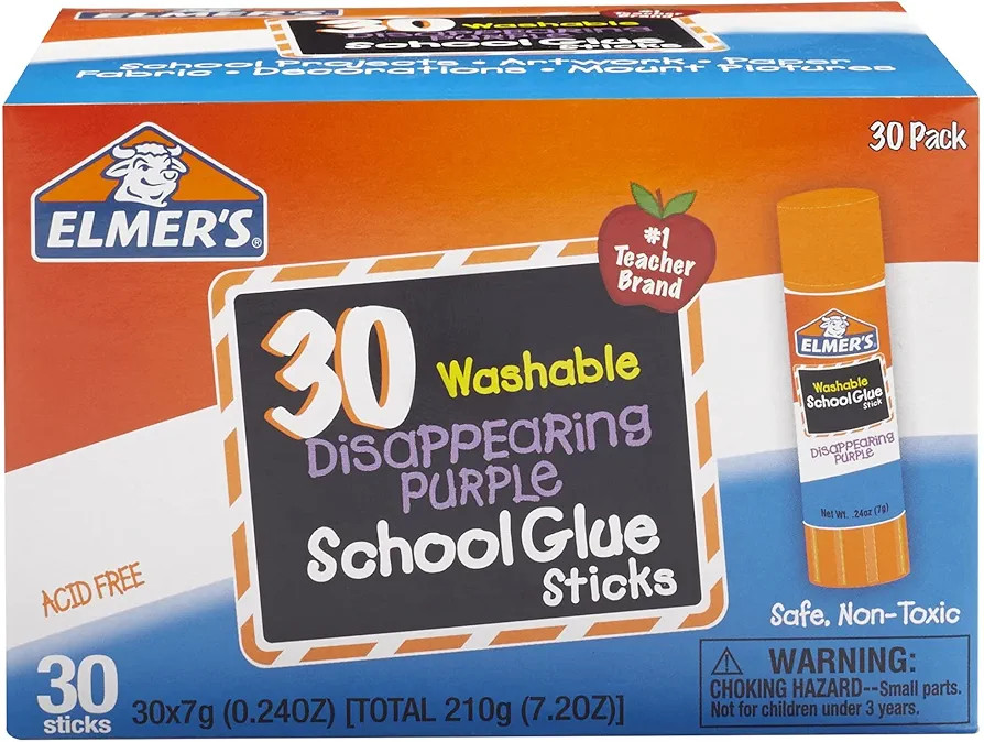 Amazon.com: Elmer's Disappearing Purple School Glue Sticks, Washable, 7 Grams, 30 Count : Industr... | Amazon (US)
