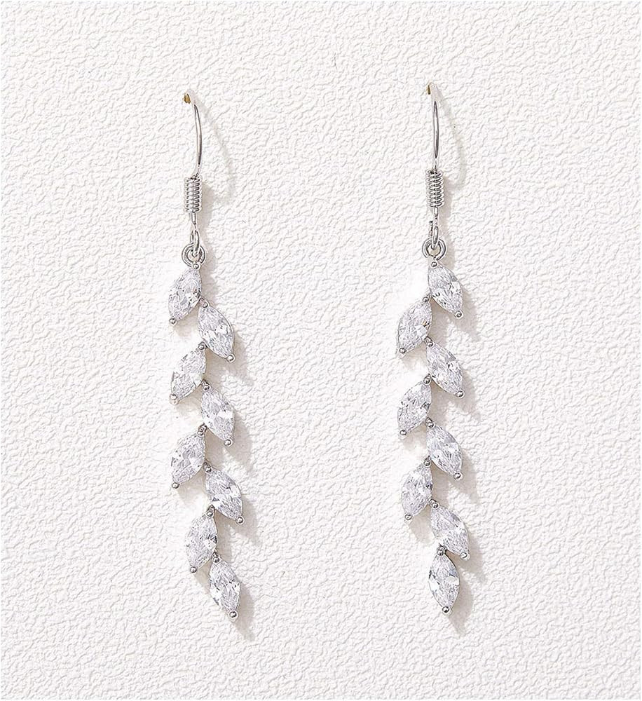 SWEETV Marquise Wedding Dangle Earrings for Brides Bridesmaid, Crystal Long Bridal Earrings for W... | Amazon (US)