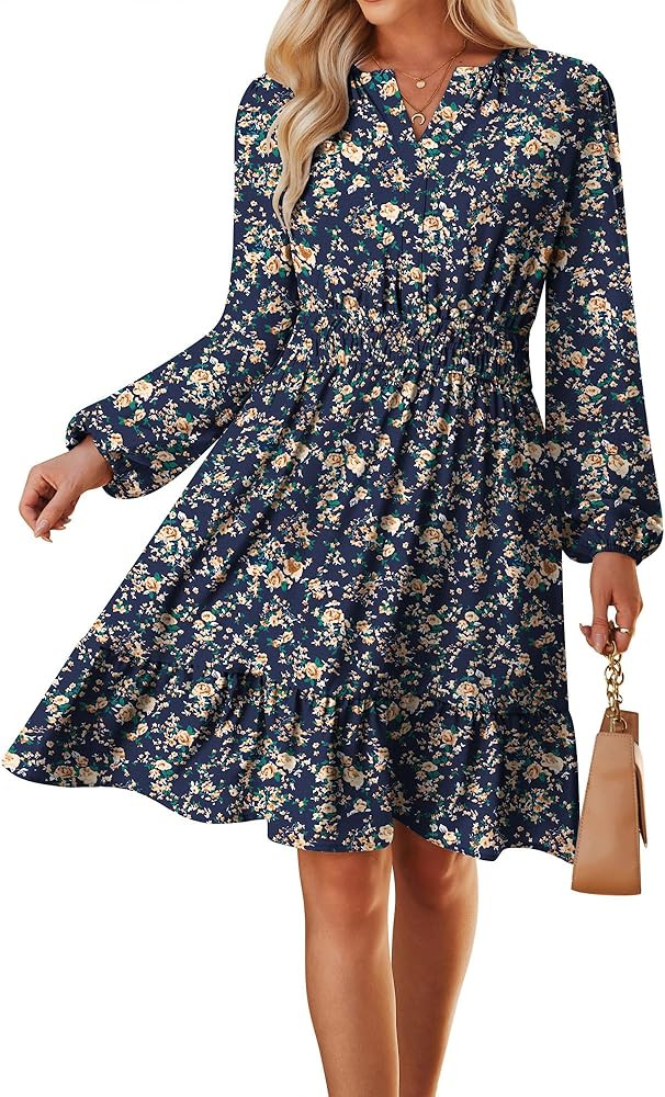 GRACE KARIN Fall Dresses for Women 2025,Casual Long Sleeve Mini Dress, Floral Wedding Guest Dress... | Amazon (US)