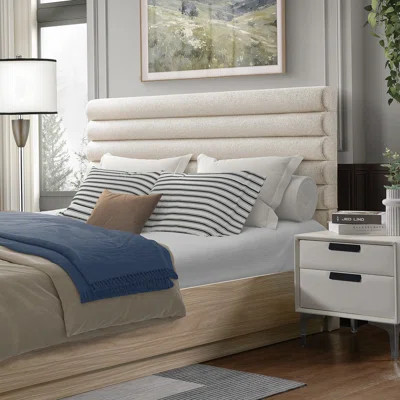 Queen Wood Bed Frame with Boucle Fabric Upholstered Headboard | Wayfair North America