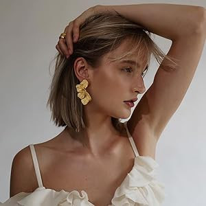 Chunky Gold Statement Earrings For Women Gold Plated Sectored Flower Leaf Shell Angel Wing Earrin... | Amazon (US)