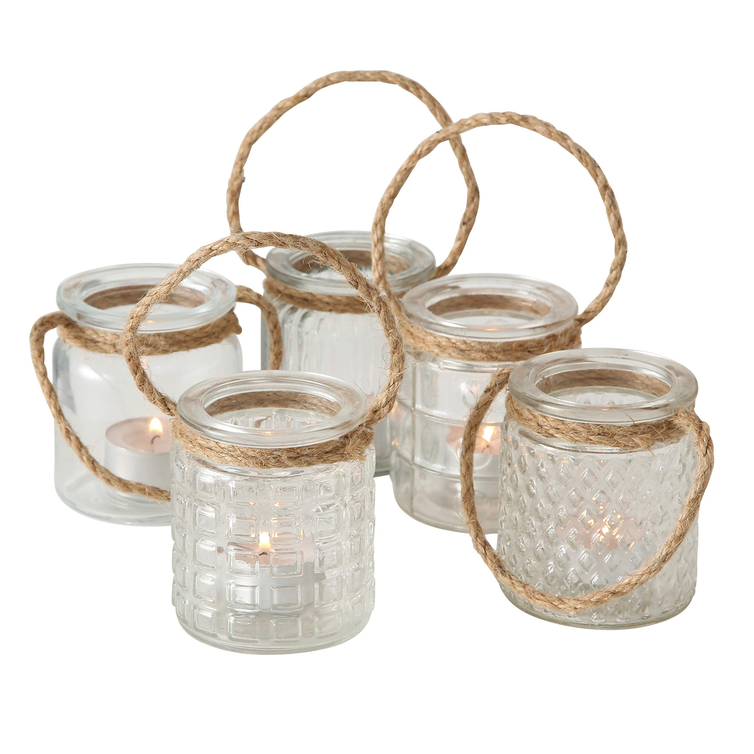 WHW Whole House Worlds Beach Chic Nautical Rope Hurricane Lamps, Clear Glass Candle Holder, for L... | Amazon (US)