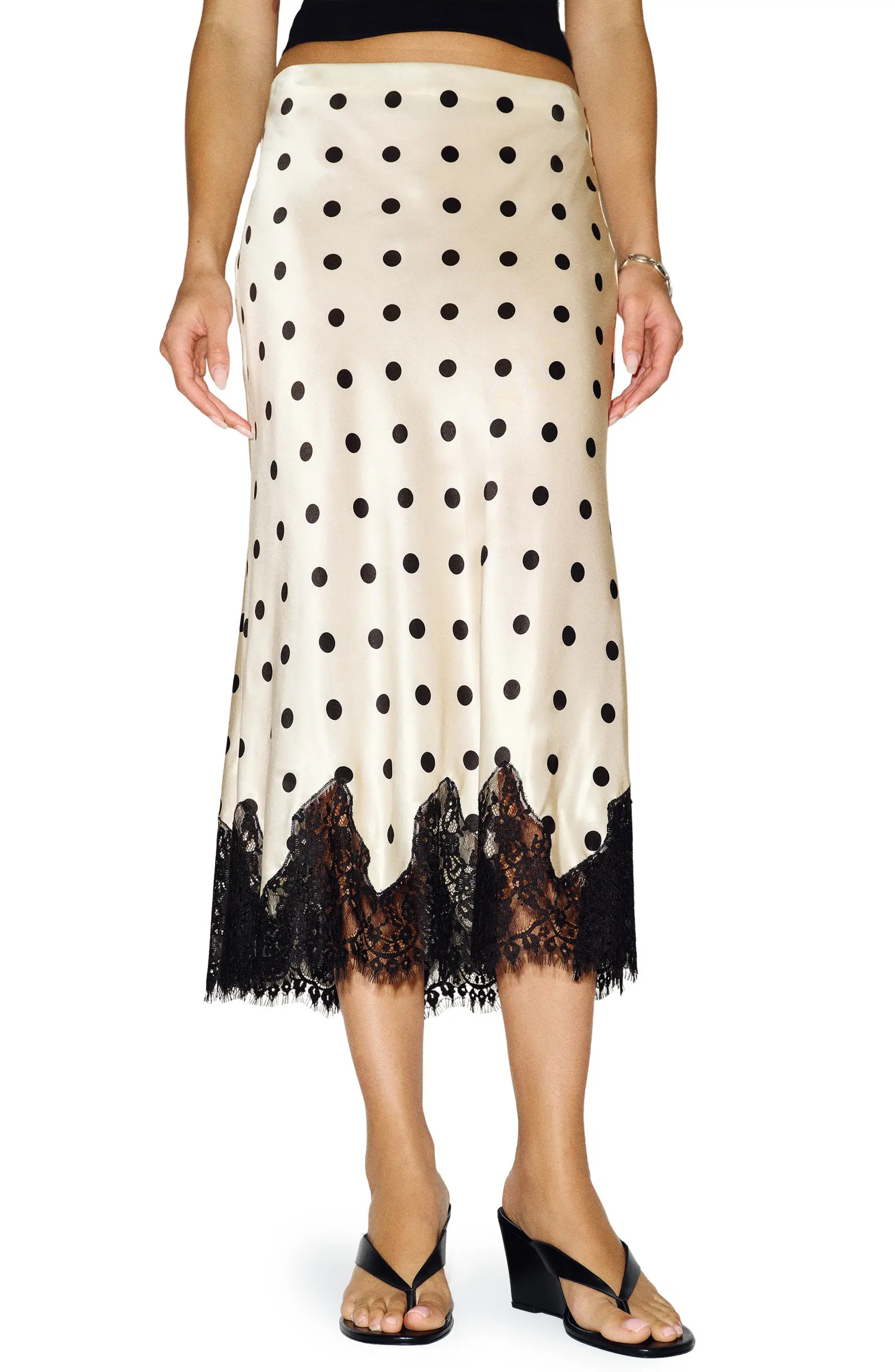 Carolina Lace Trim Silk Midi Skirt | Nordstrom