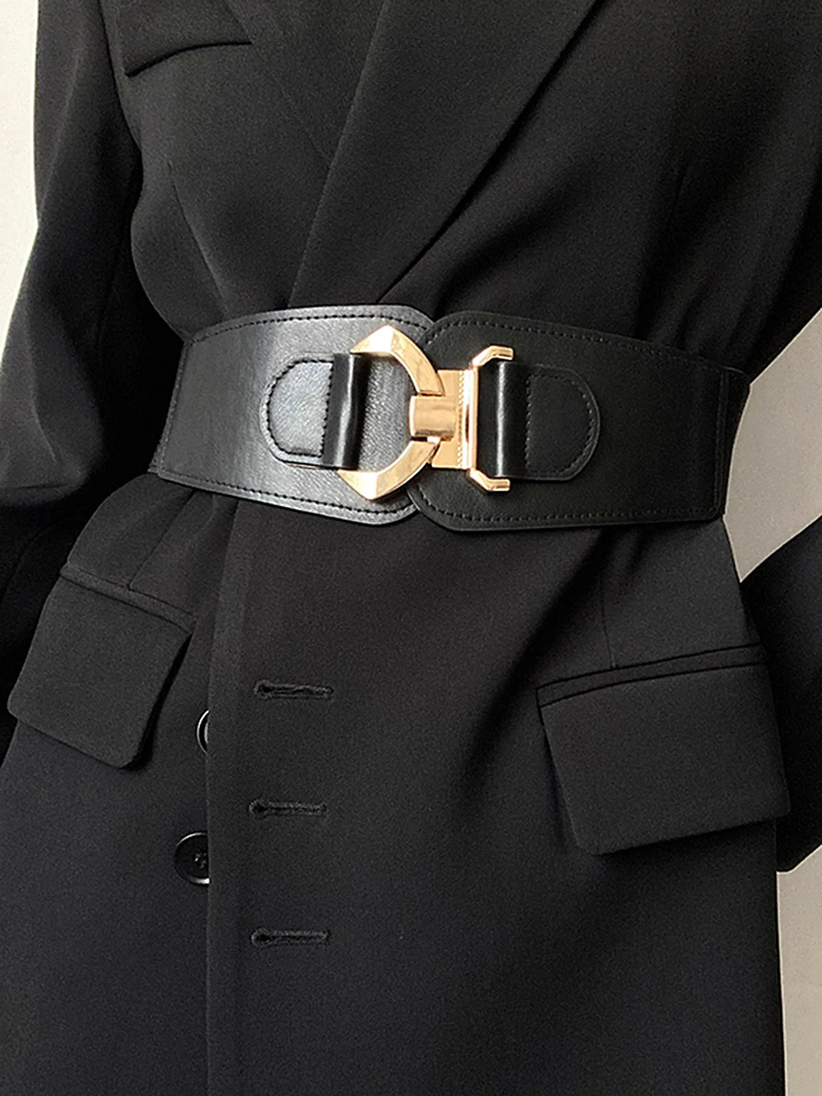 Elastic Faux Leather Wide Waist Belt | Commense